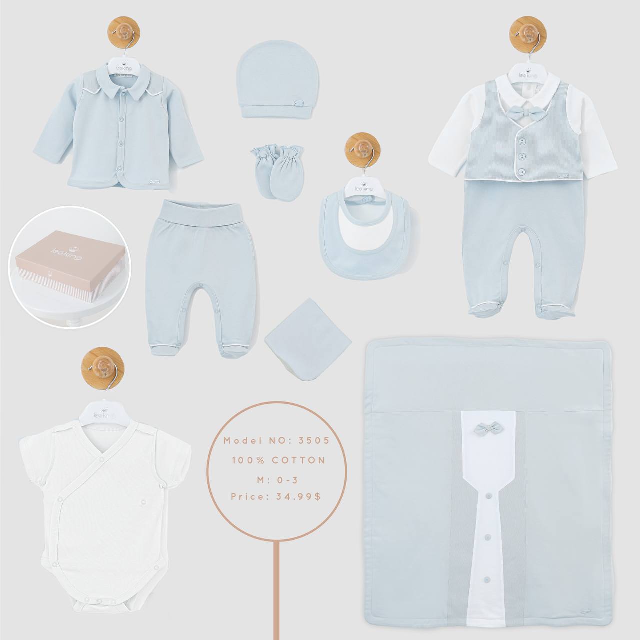 Leo King Blue 9 Piece Newborn Set