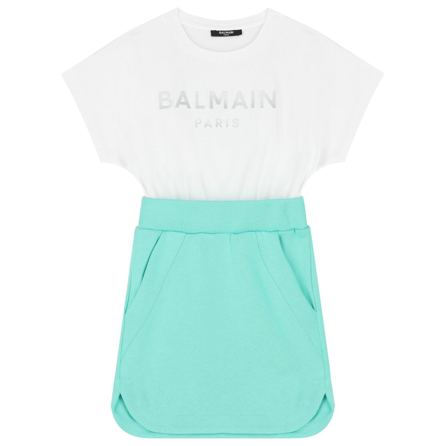 NEW!! Balmain Girls Green and White Cotton Dress My Little Shop NEW!! Balmain Girls Green and White Cotton Dress My Little Shop