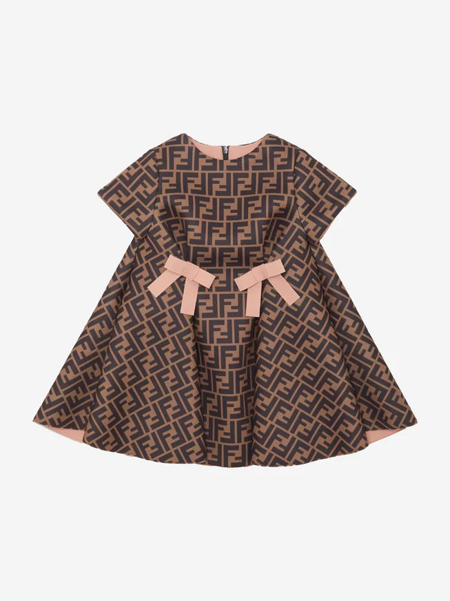 NEW!! FENDI Baby Girls FF Logo Dress in Brown