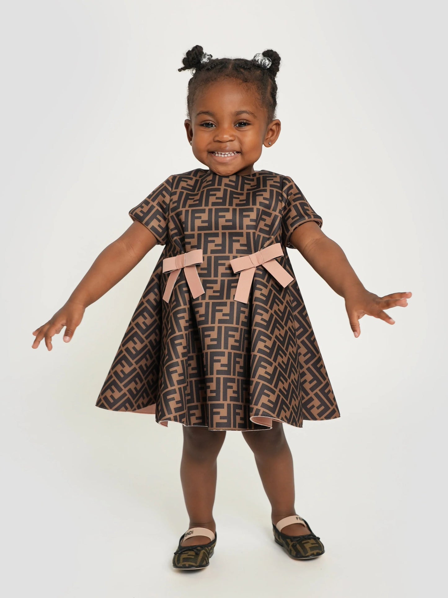 NEW!! FENDI Baby Girls FF Logo Dress in Brown