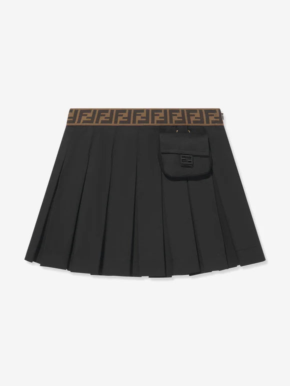 FENDI Girls Pleated Skirt in Black
