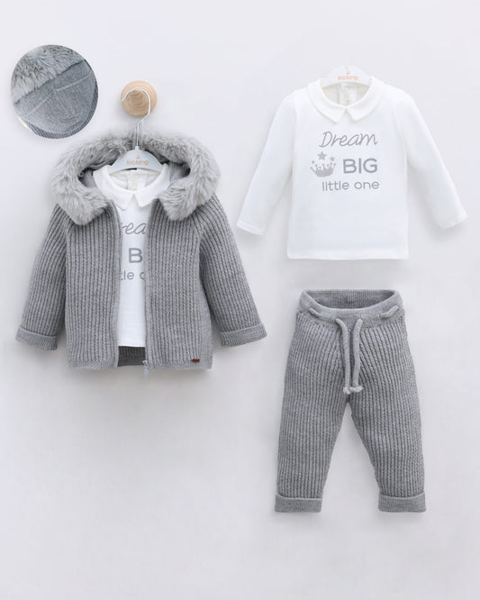 Leo King Baby Boy 3‑Piece Cotton Set - Dark Grey