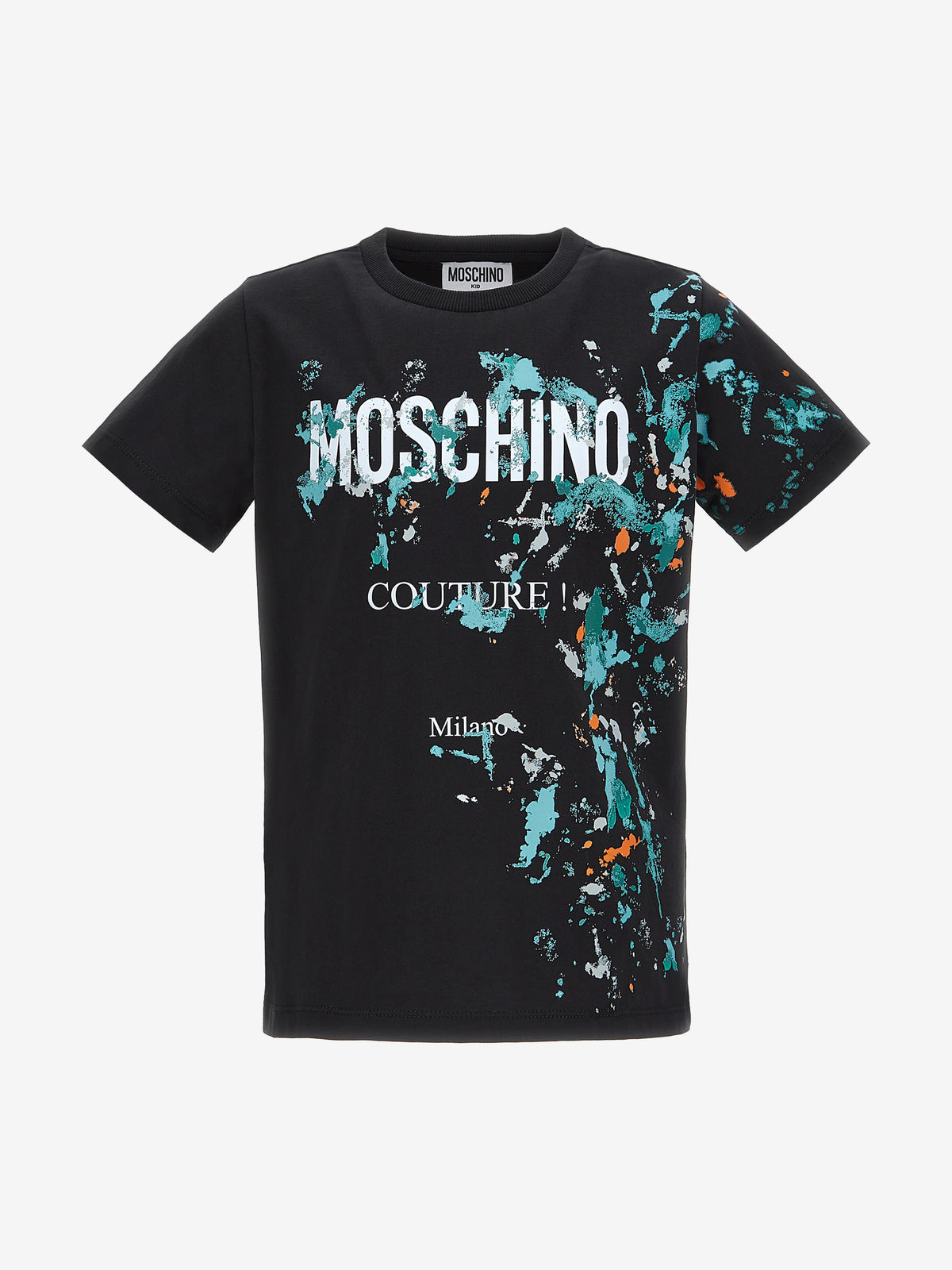 MOSCHINO KIDS Boys Paint Splatter Logo T-Shirt in Black