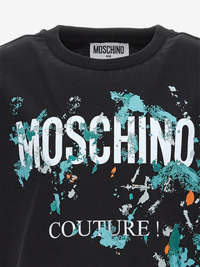 MOSCHINO KIDS Boys Paint Splatter Logo T-Shirt in Black
