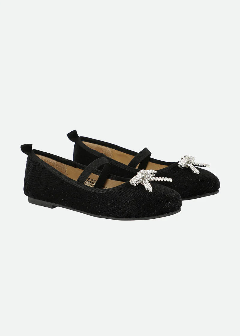 Angel's Face Girls Soft Black Sparkle Shoe with Crystal Diamonte