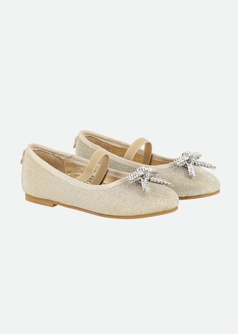 Angel's Face Girls Gold Sparkle Shoe with Crystal Diamante