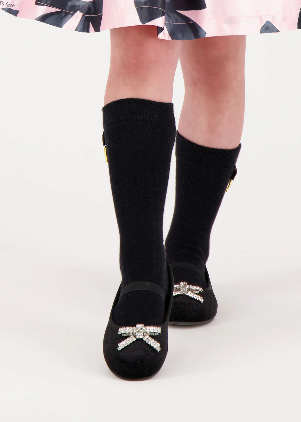 Angel's Face Girls Soft Black Sparkle Shoe with Crystal Diamonte