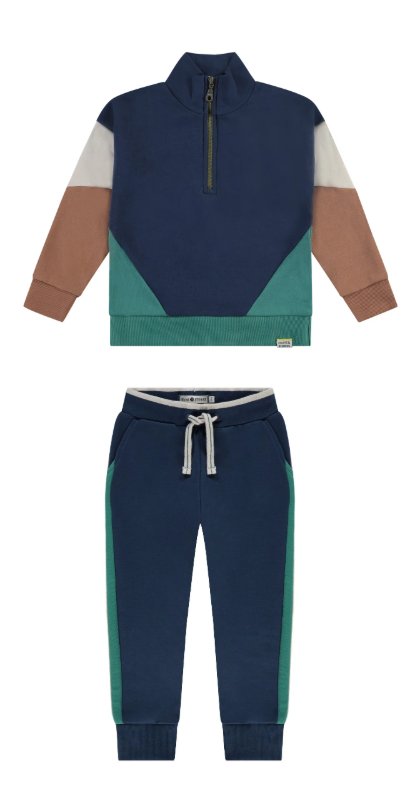 BabyFace Blue Color Block Sweatshirt & Sweatpant Set