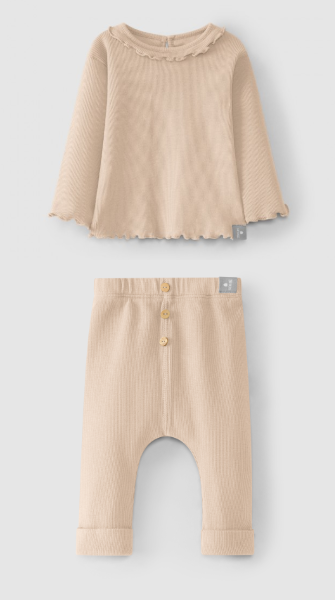 SNUG Ribbed jersey longsleeve with ruffle top&bottom set