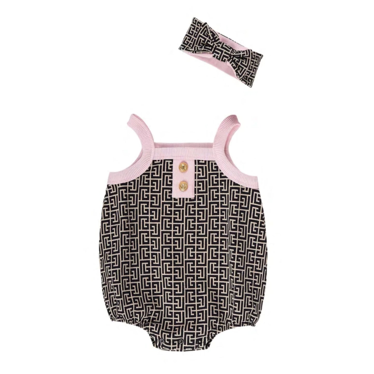NEW!!  Balmain Baby Girls Monogram Romper Ensemble