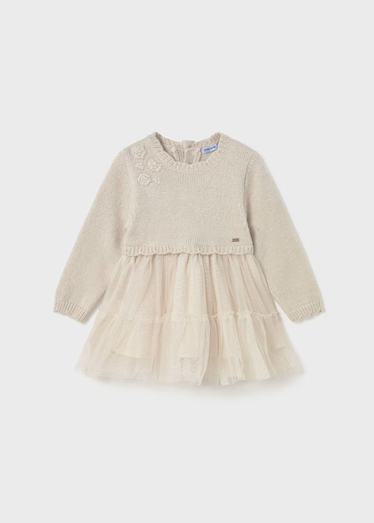 Mayoral - Baby Knit & Tulle Dress - Sand Mix