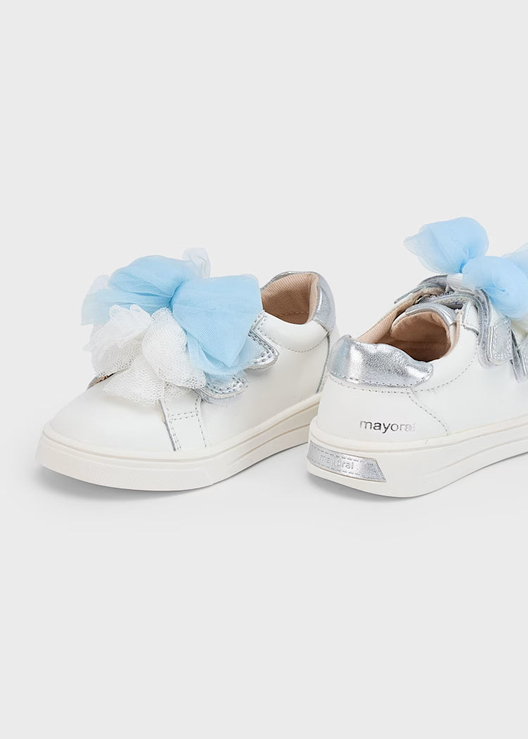 Mayoral - Baby Trainers with Bows — White & Silver