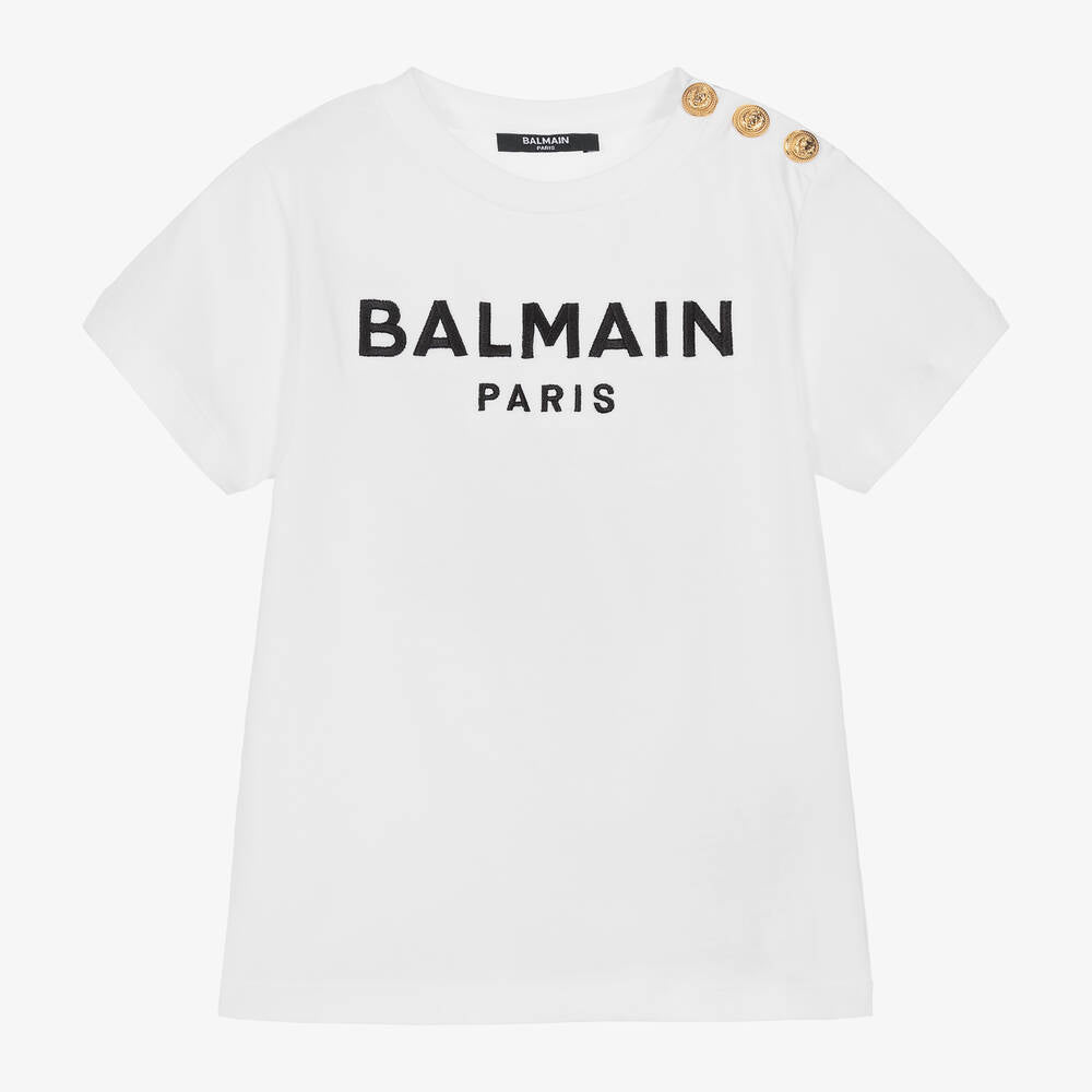 Balmain White Balmain Paris Cotton T-Shirt
