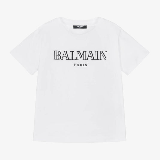 Balmain White Cotton Embroidered T-Shirt