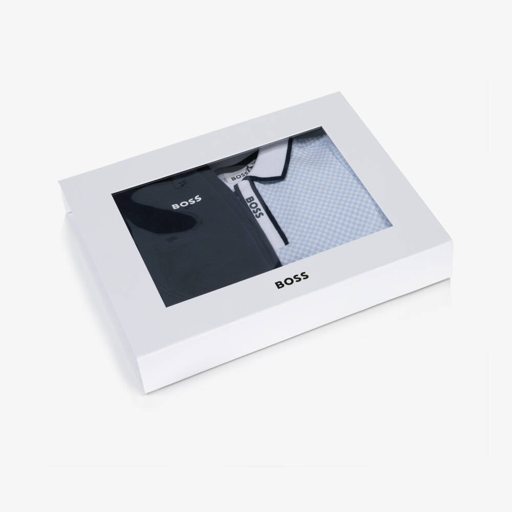 NEW!! BOSS Baby Boys Blue Cotton Polo Shirt & Shorts Gift Set