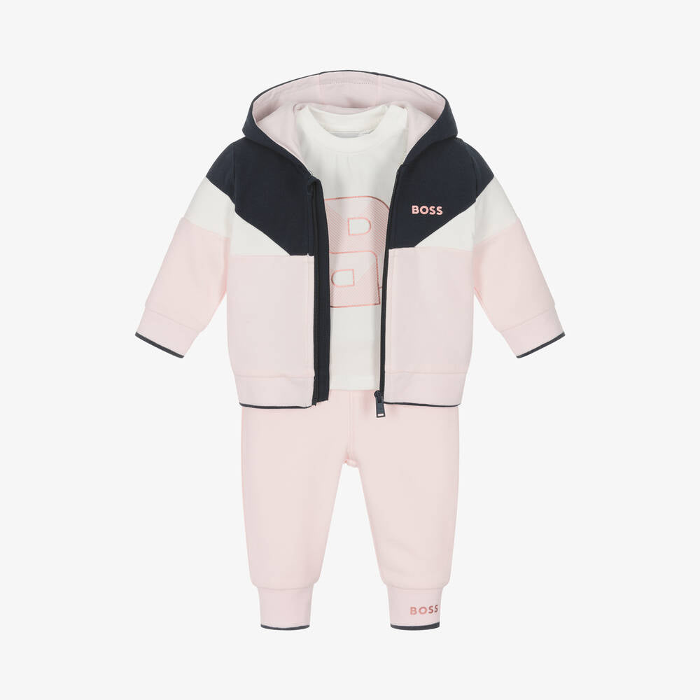 BOSS Baby Girls Pink Cotton Tracksuit Set - Main Image