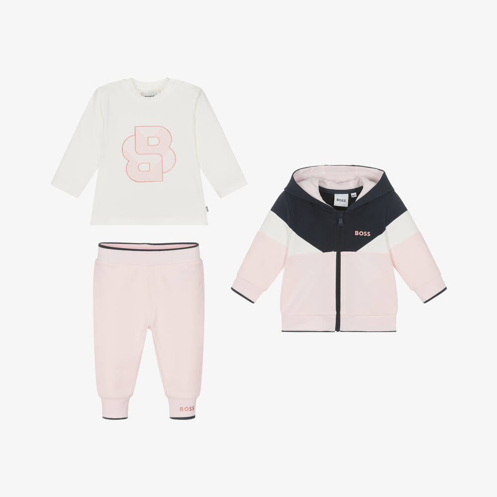 BOSS Baby Girls Pink Cotton Tracksuit Set
