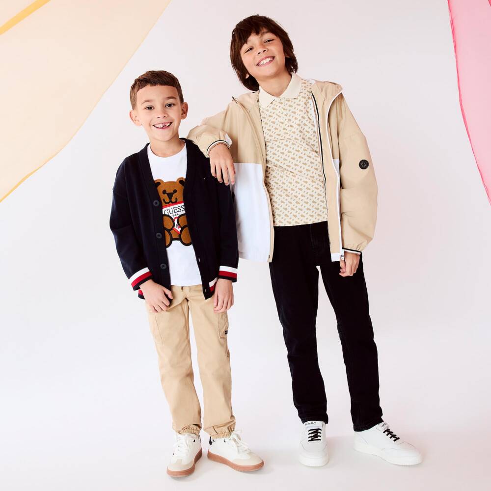 NEW!! BOSS Boys Beige Monogram Cotton Polo Shirt