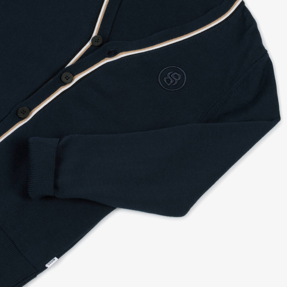 NEW!! BOSS Boys Blue Cotton Knit Cardigan
