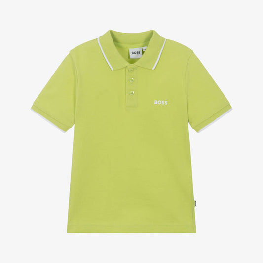 NEW!!  BOSS Boys Lime Green Cotton Polo Shirt