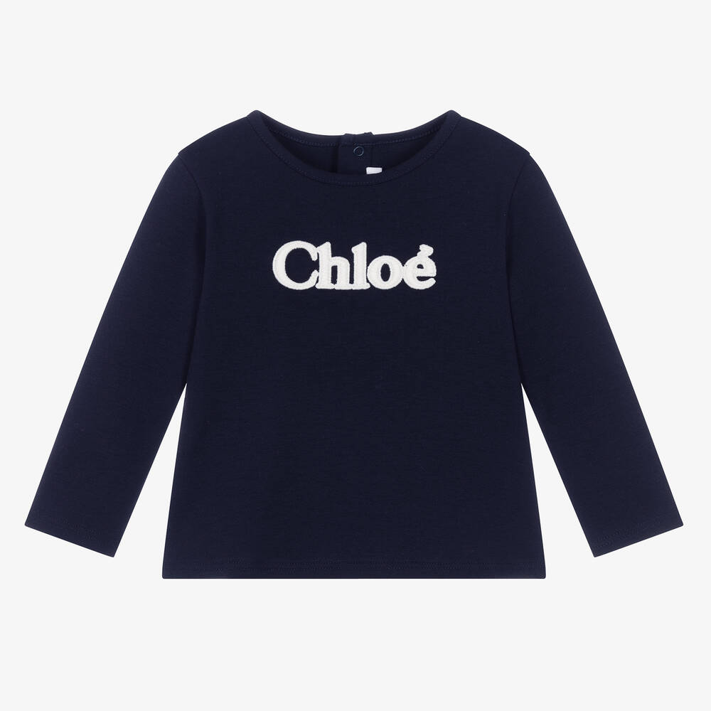 Chloé Baby Girls Navy Blue Organic Cotton Top