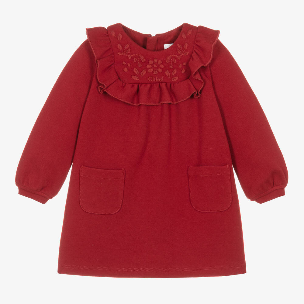 Chloé Girls Dark Red Modal & Cotton Dress