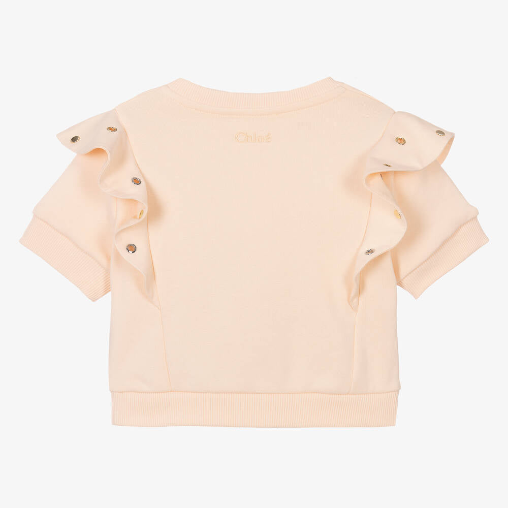 Chloé Girls Pale Pink Eyelet Ruffle Sweatshirt