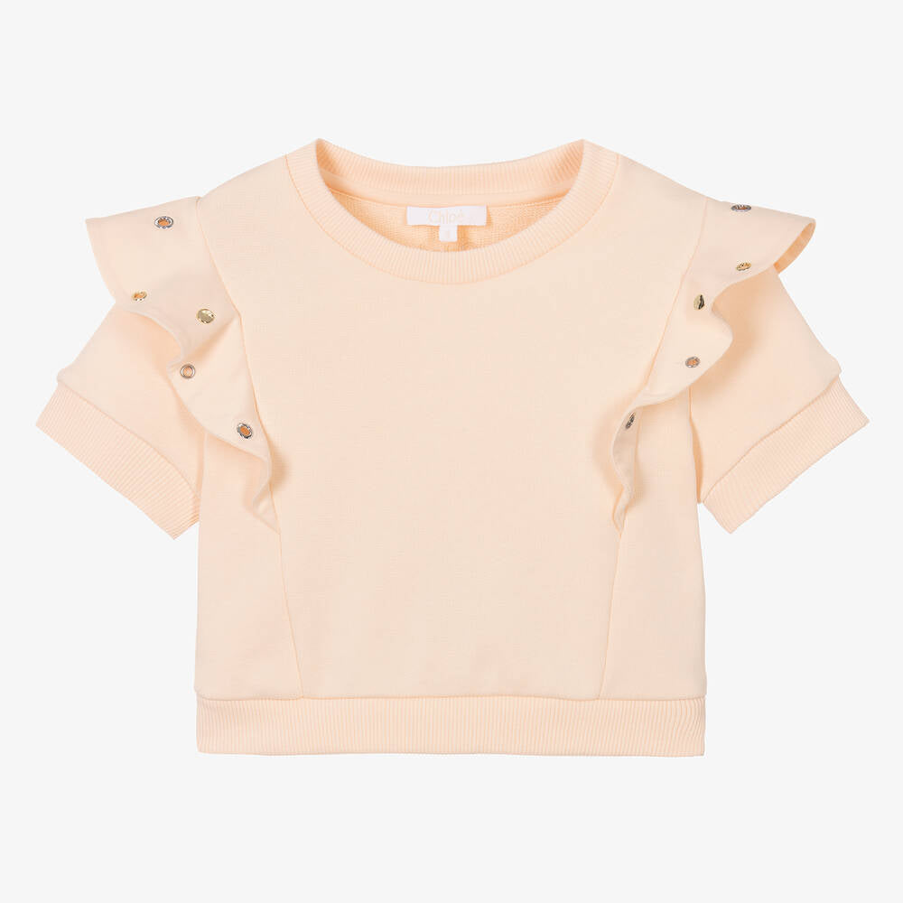 Chloé Girls Pale Pink Eyelet Ruffle Sweatshirt