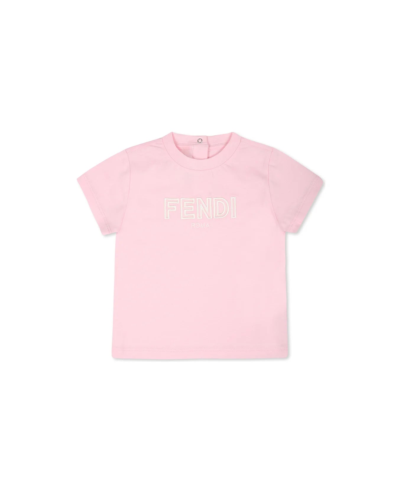 Fendi Pink T shirt For Baby Girl With Logo
