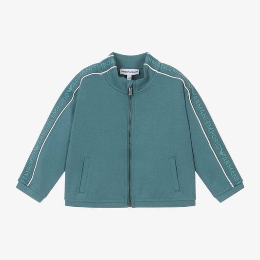 Emporio Armani Baby Boys Green Cotton Zip-Up Top