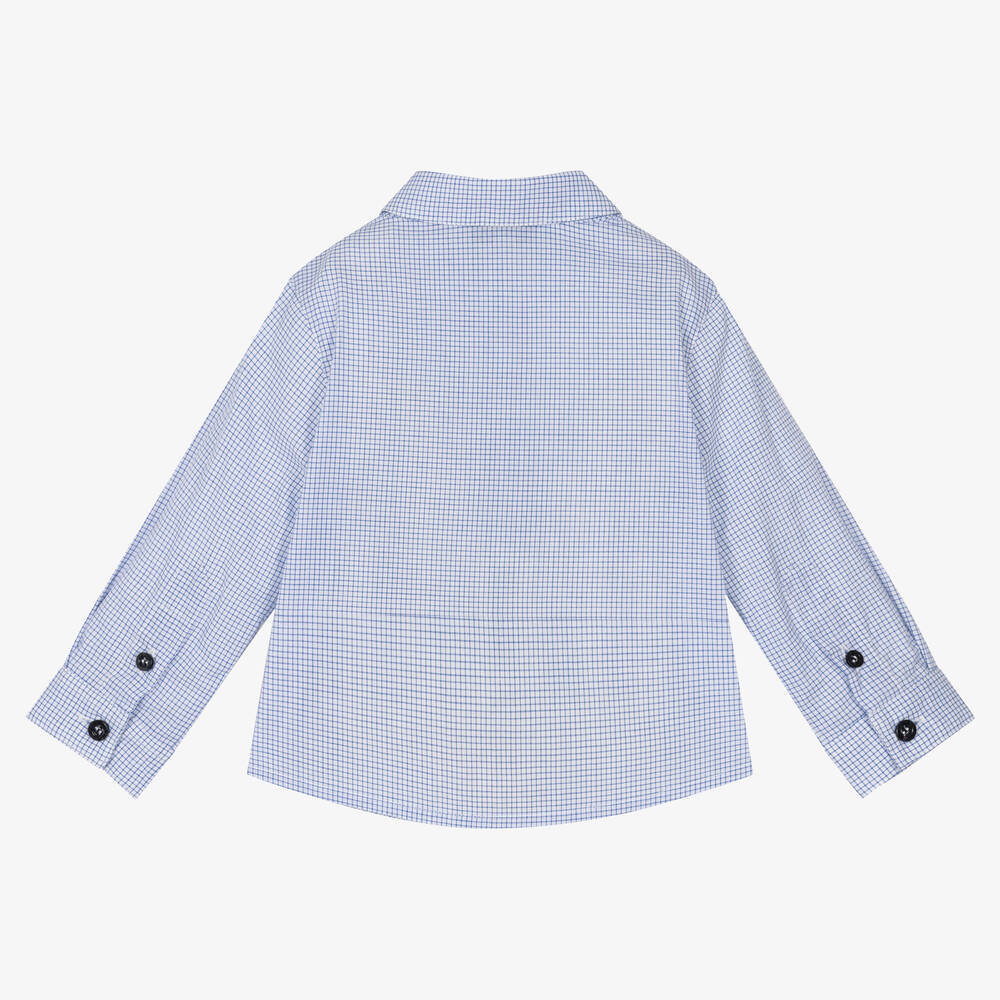 Emporio Armani Baby Boys Blue Cotton Check Shirt