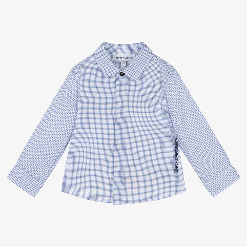 Emporio Armani Baby Boys Blue Cotton Check Shirt