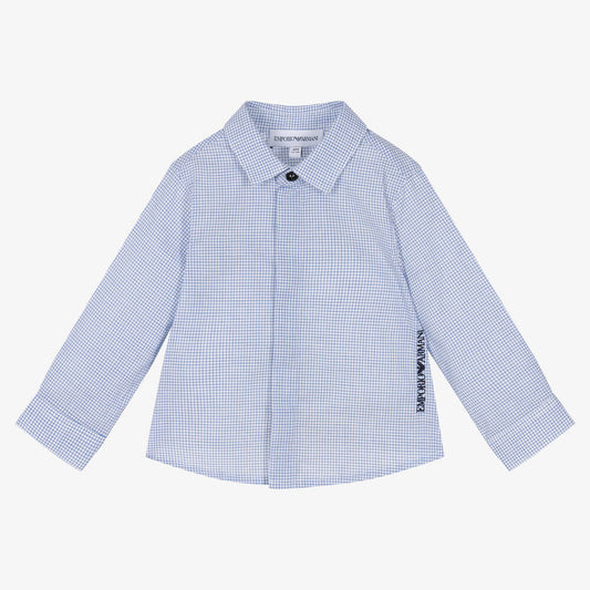 Emporio Armani Baby Boys Blue Cotton Check Shirt