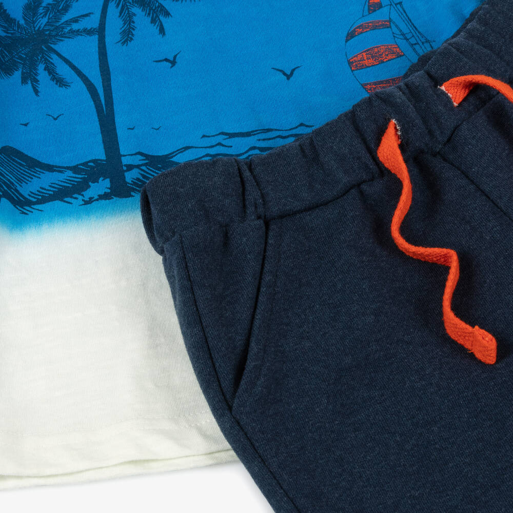 NEW!! EMC Boys Blue Cotton Sailboat Shorts Set
