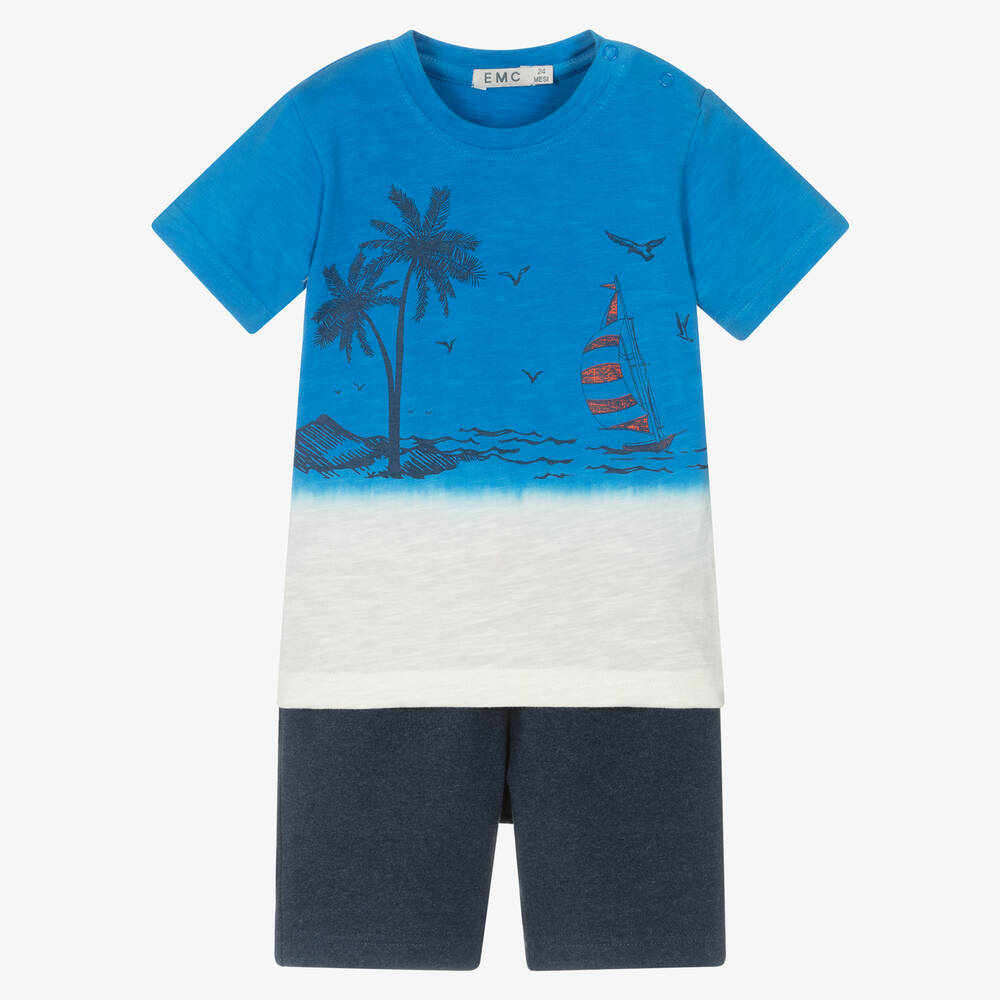 NEW!! EMC Boys Blue Cotton Sailboat Shorts Set