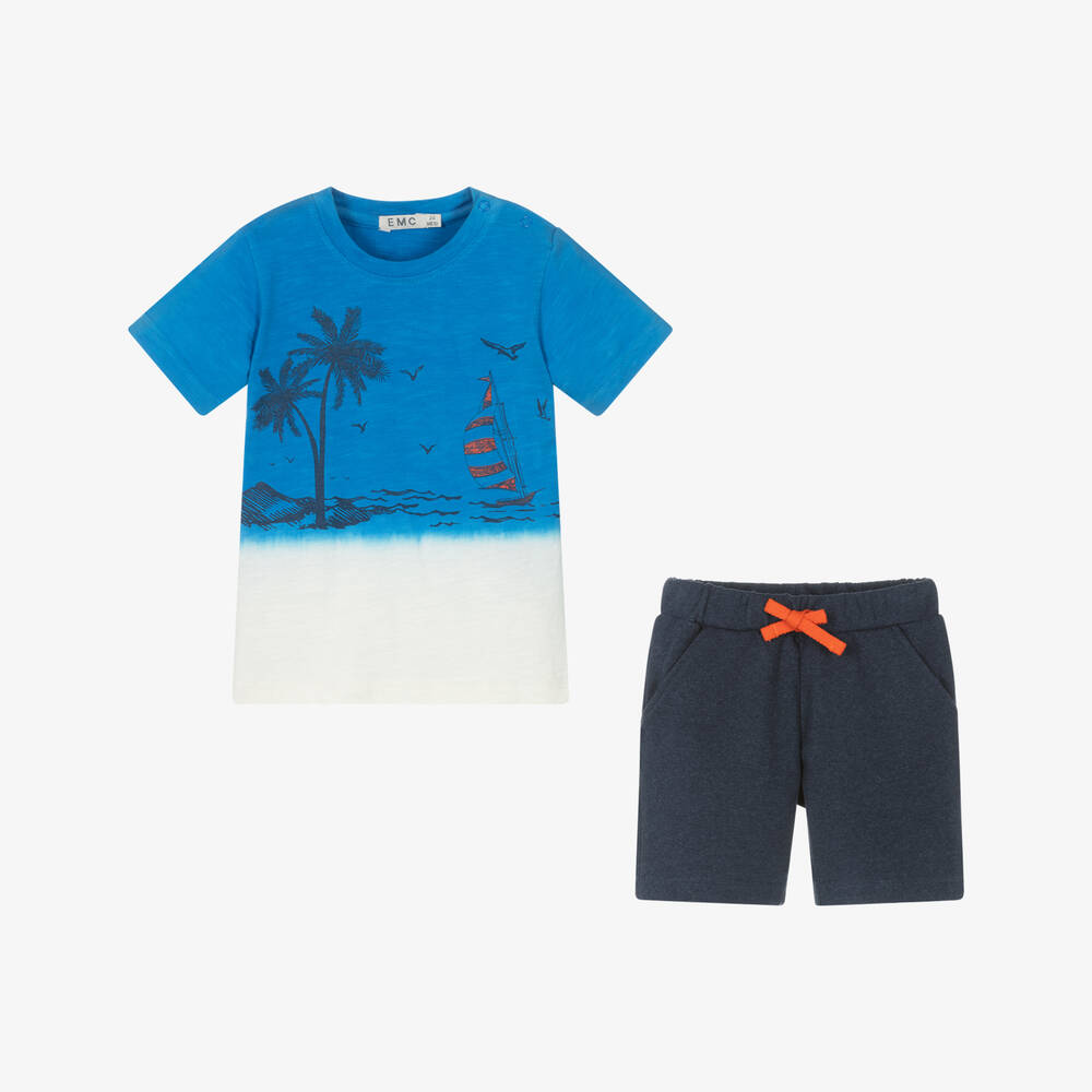 NEW!! EMC Boys Blue Cotton Sailboat Shorts Set