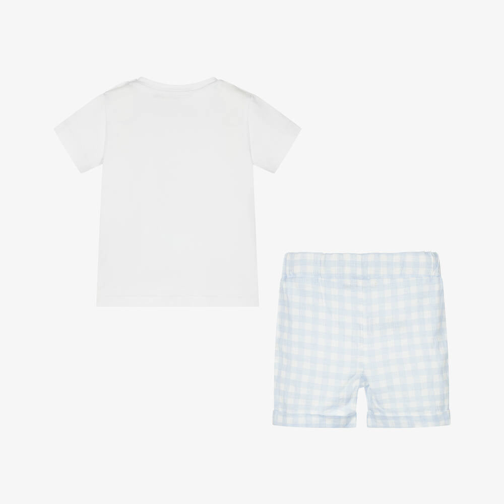 NEW!! EMC Boys Blue Gingham Linen Shorts Set