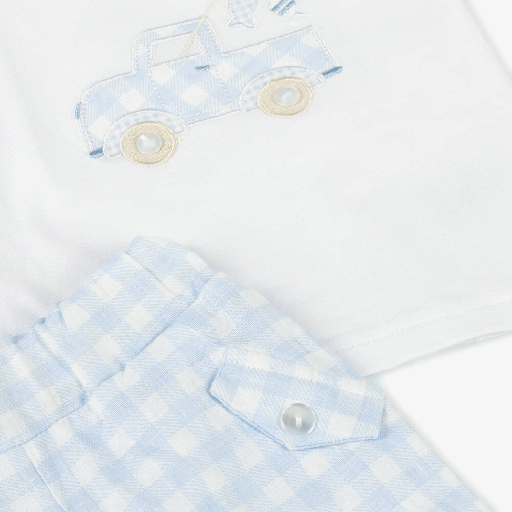 NEW!! EMC Boys Blue Gingham Linen Shorts Set