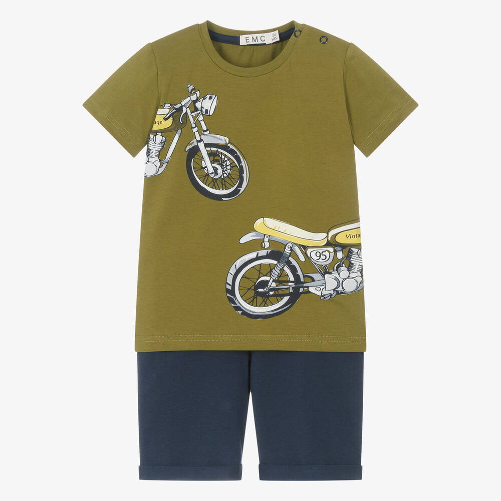 EMC Boys Green & Blue Motorbike Shorts Set