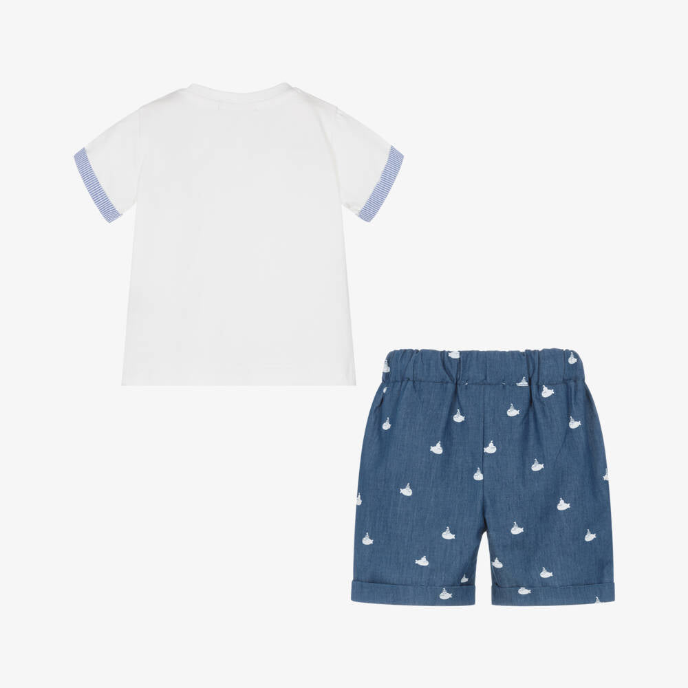 NEW!! EMC Boys Ivory & Blue Cotton Shorts Set