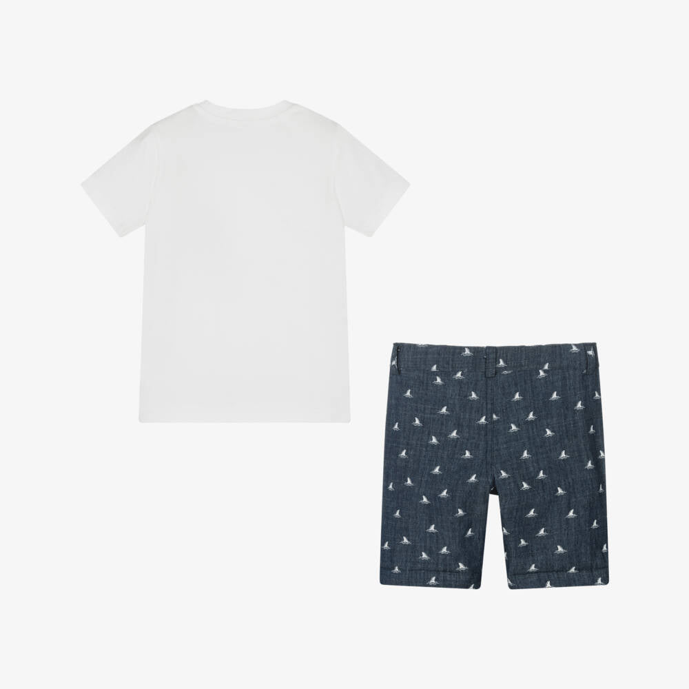 NEW!! EMC Boys White & Navy Blue Denim Shorts Set