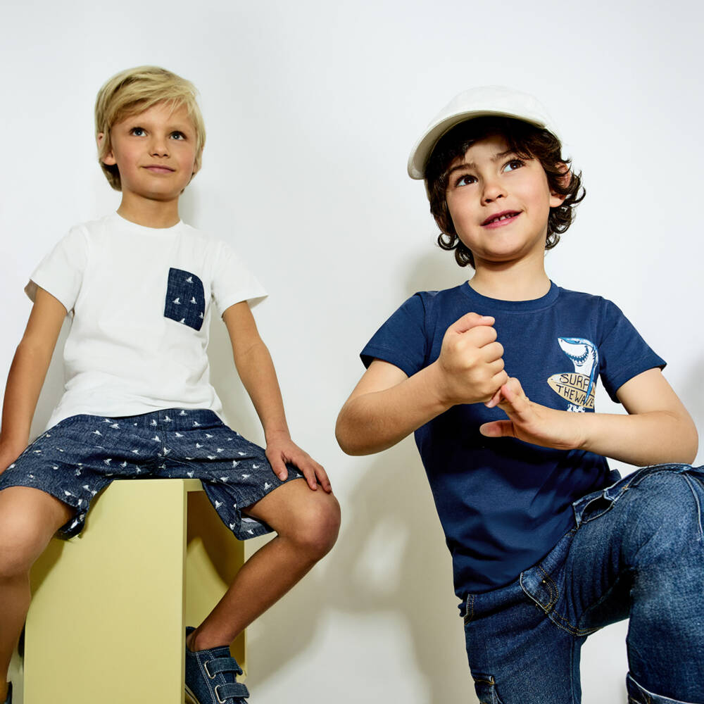 NEW!! EMC Boys White & Navy Blue Denim Shorts Set