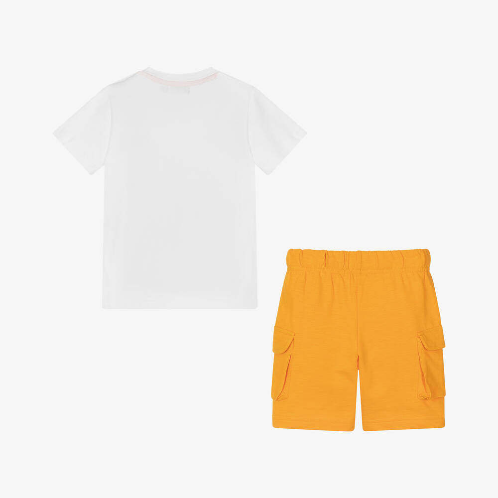 NEW!! EMC Boys White & Orange Cotton Shorts Set