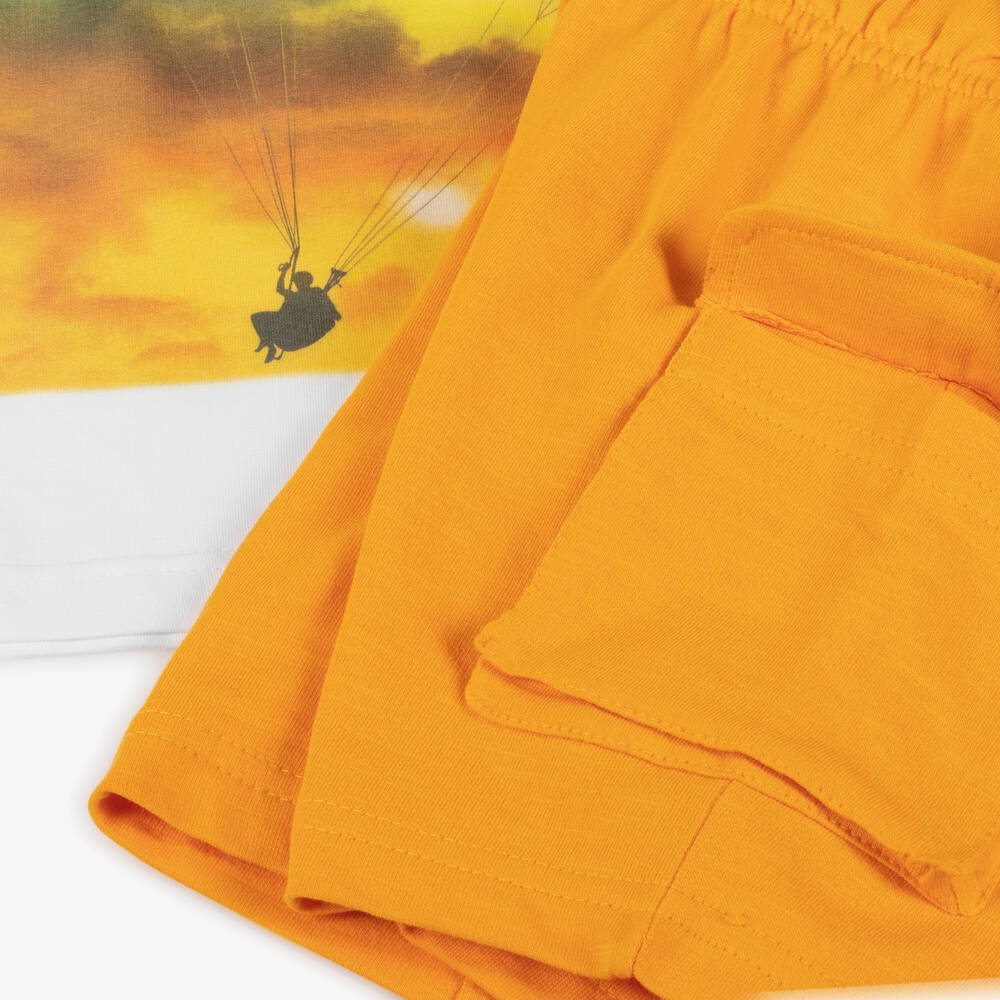 NEW!! EMC Boys White & Orange Cotton Shorts Set