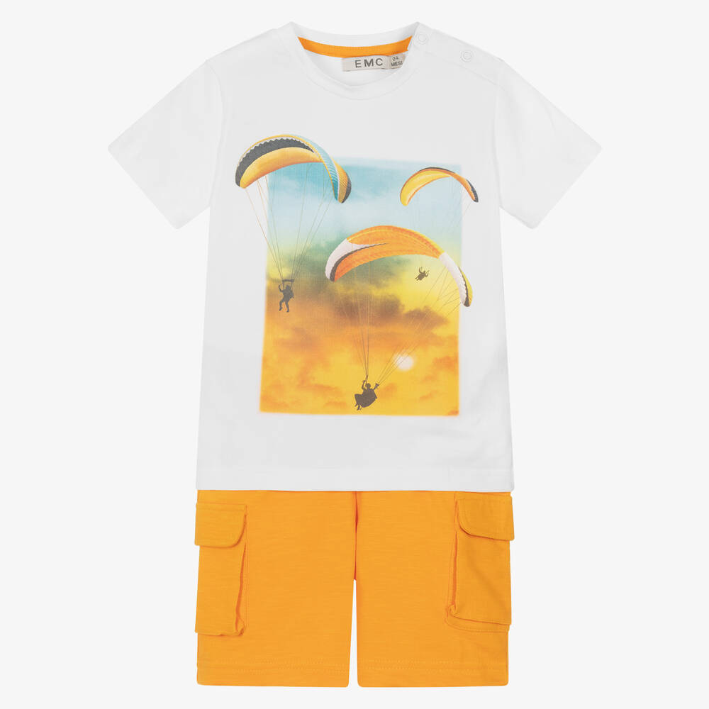 NEW!! EMC Boys White & Orange Cotton Shorts Set