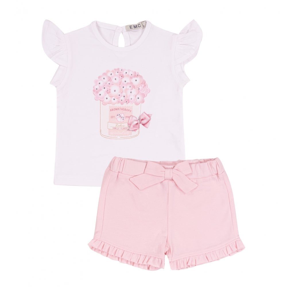 NEW!! Baby Girl White and Pink Jersey Short and T-shirt Set