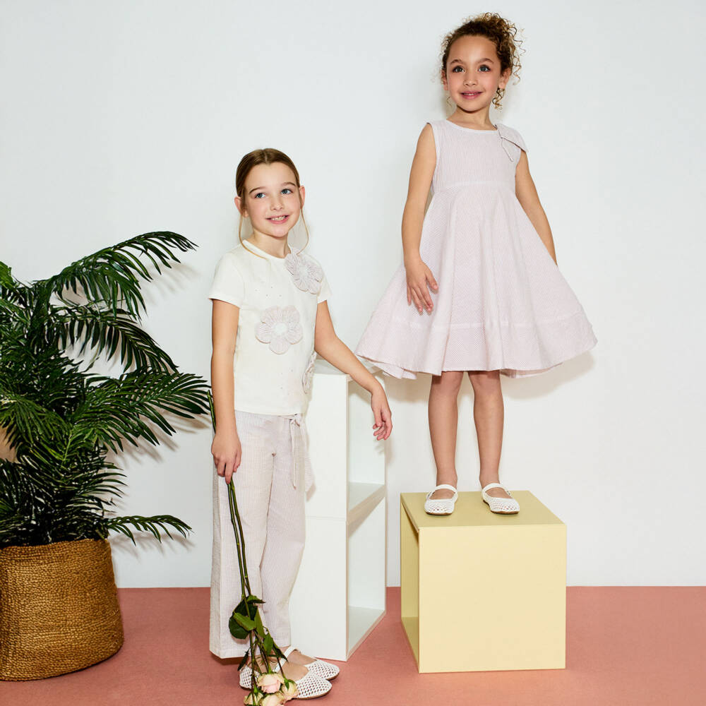 NEW!! EMC Girls Beige Striped Cotton Trousers