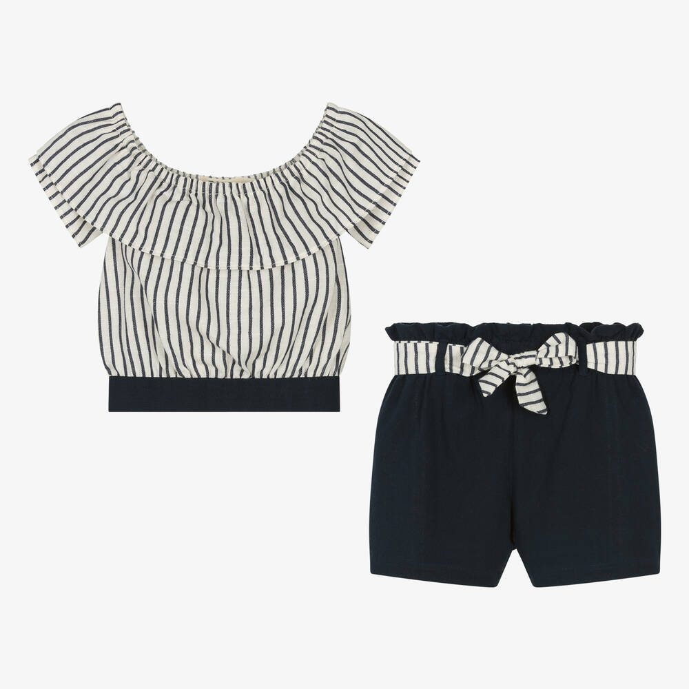 EMC Girls Blue Cotton & Linen Shorts Set