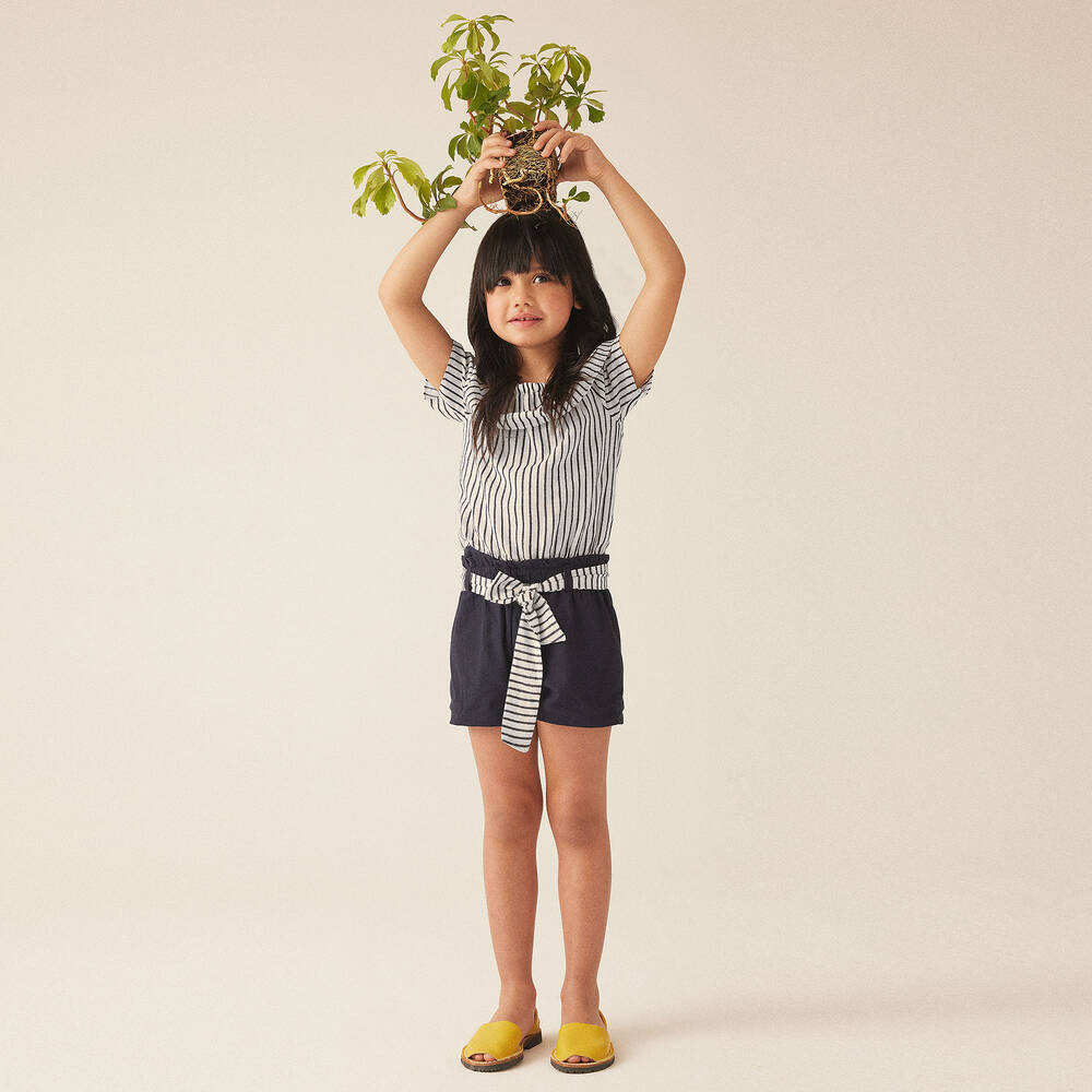 EMC Girls Blue Cotton & Linen Shorts Set