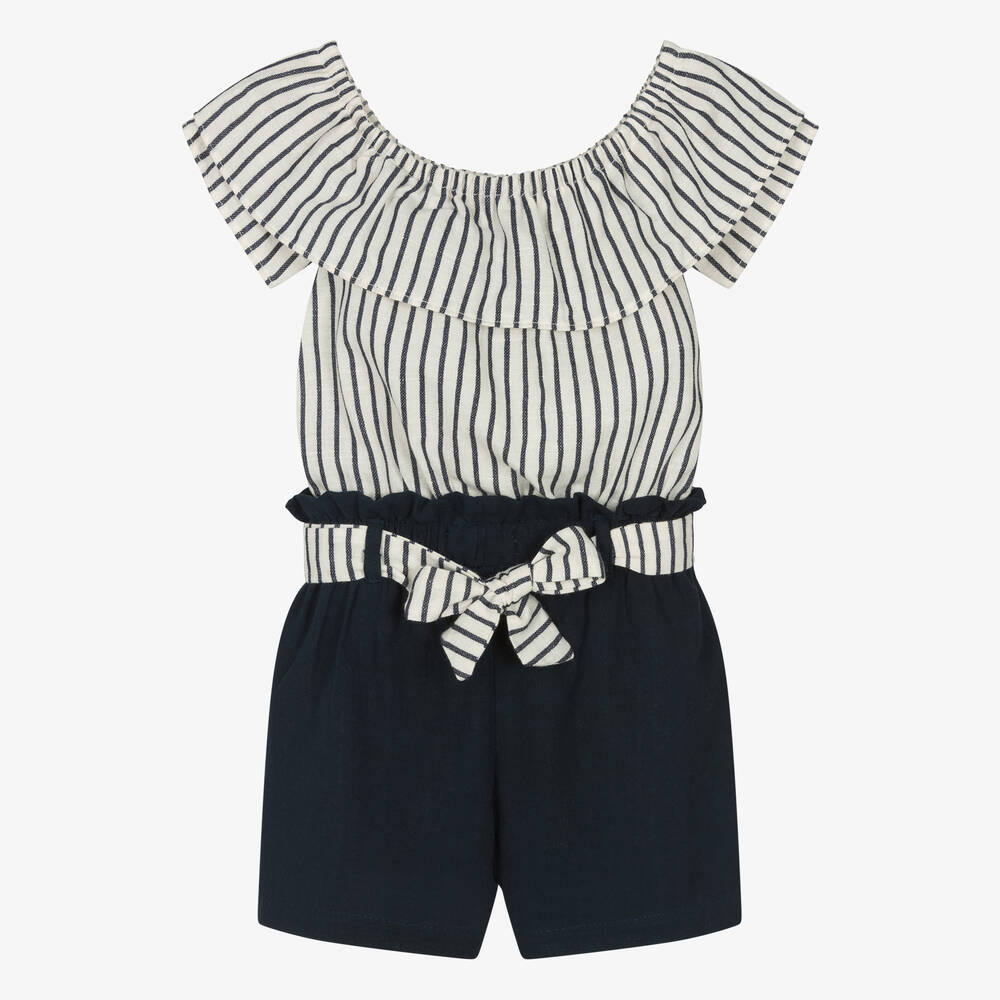 EMC Girls Blue Cotton & Linen Shorts Set